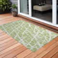 3' X 5' Green And White Abstract Washable Non Skid Indoor Outdoor Area Rug