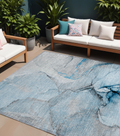 9' X 12' Blue And Ivory Abstract Washable Non Skid Indoor Outdoor Area Rug