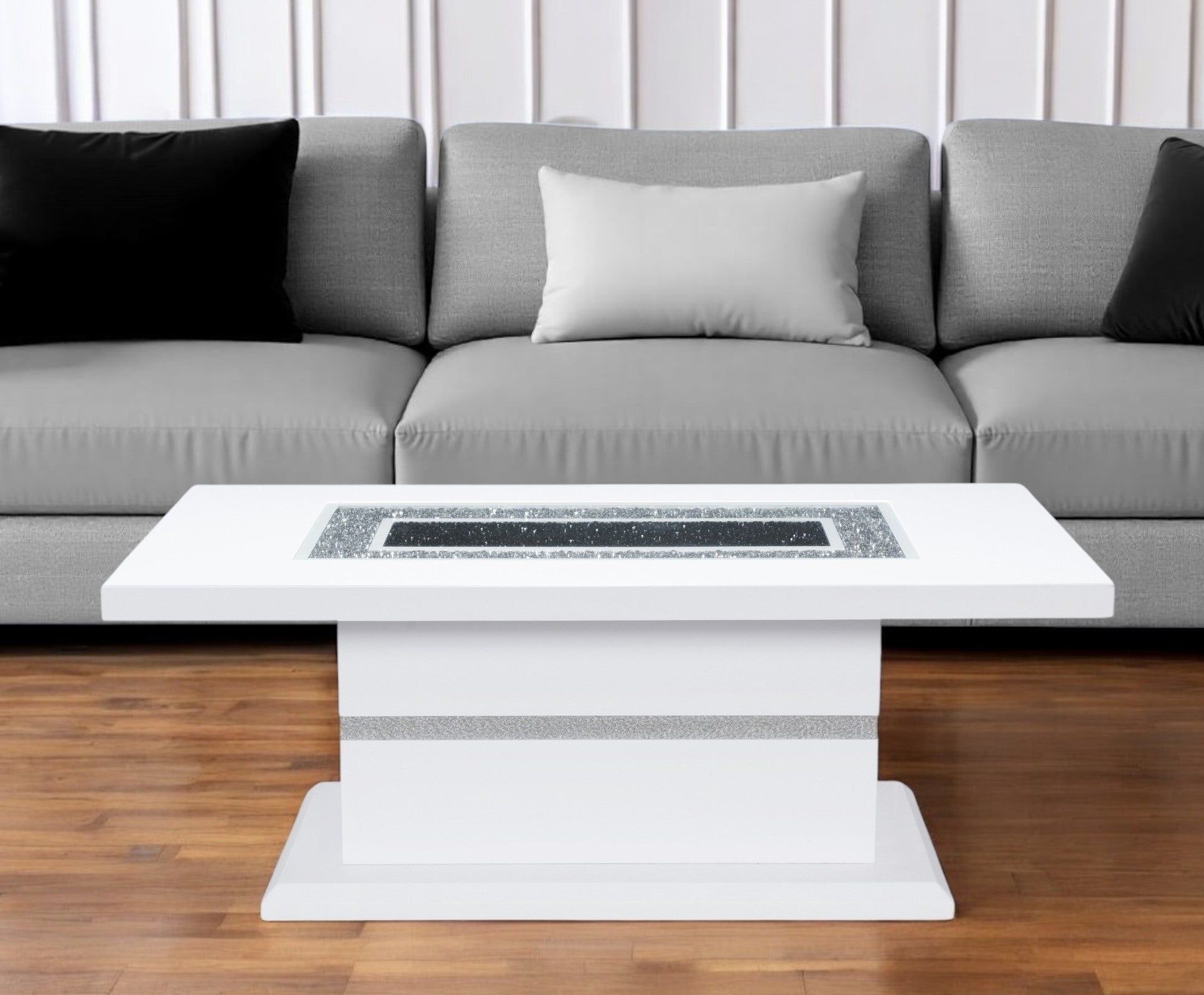 52 White Wood And Faux Crystal Pedestal Coffee Table