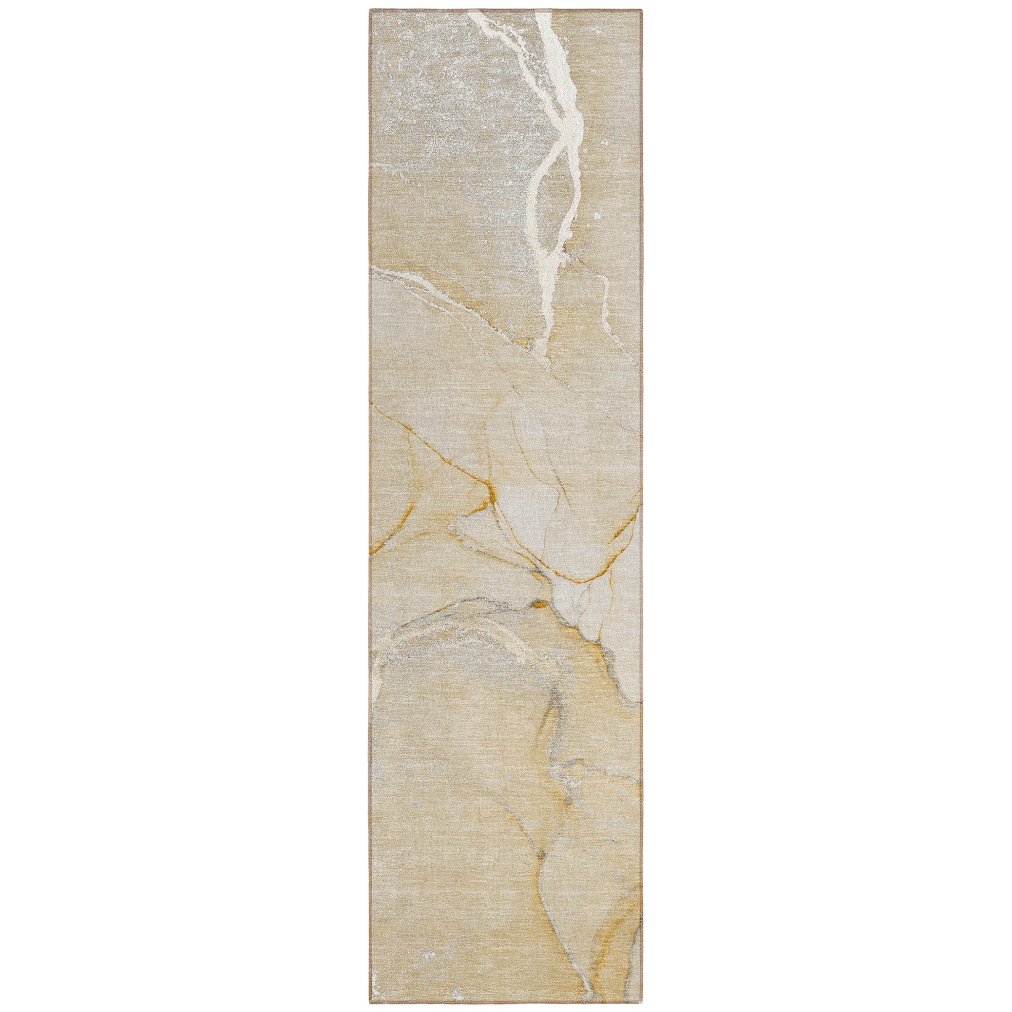 2' X 8' Beige Abstract Washable Indoor Outdoor Runner Rug