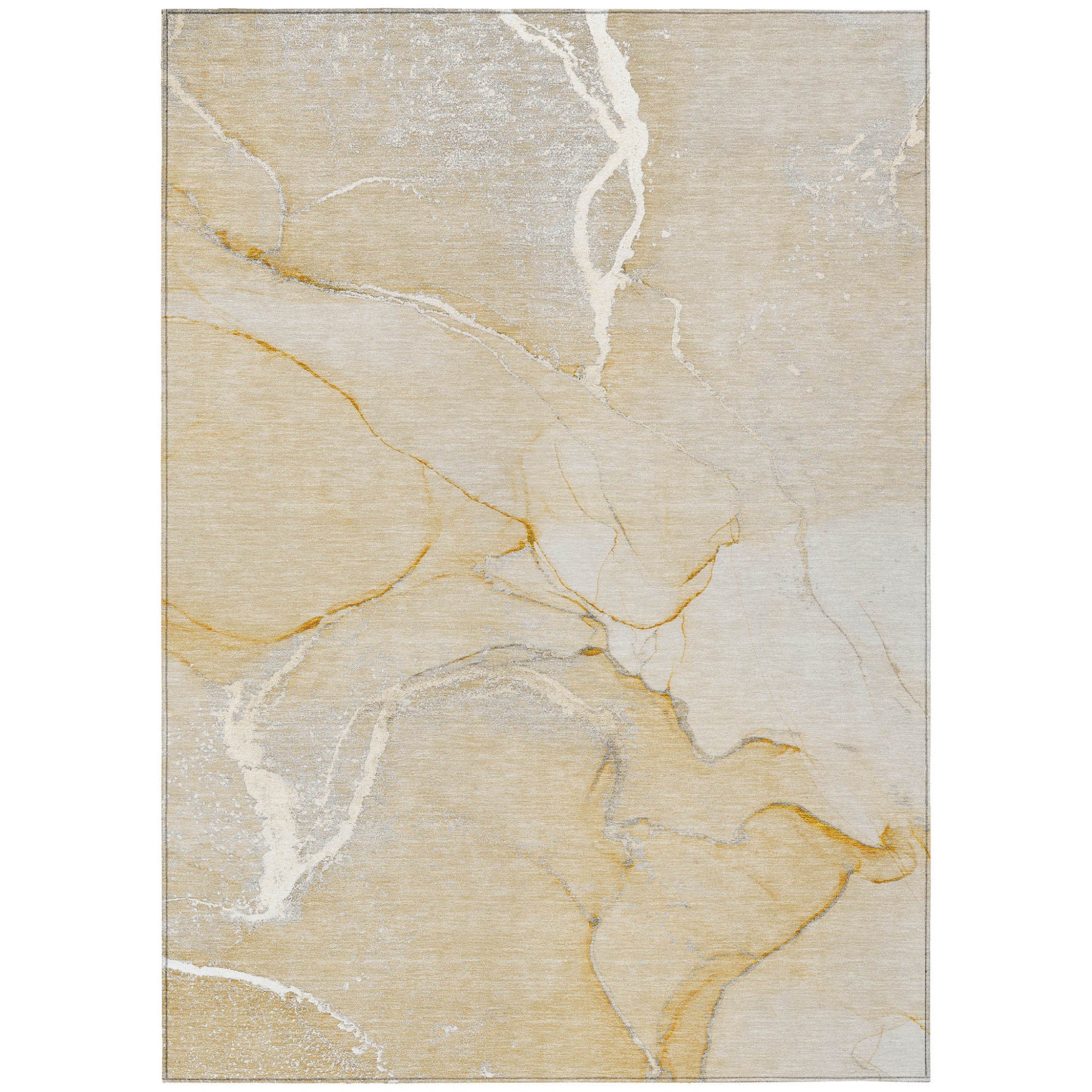 5' X 8' Beige Abstract Washable Indoor Outdoor Area Rug