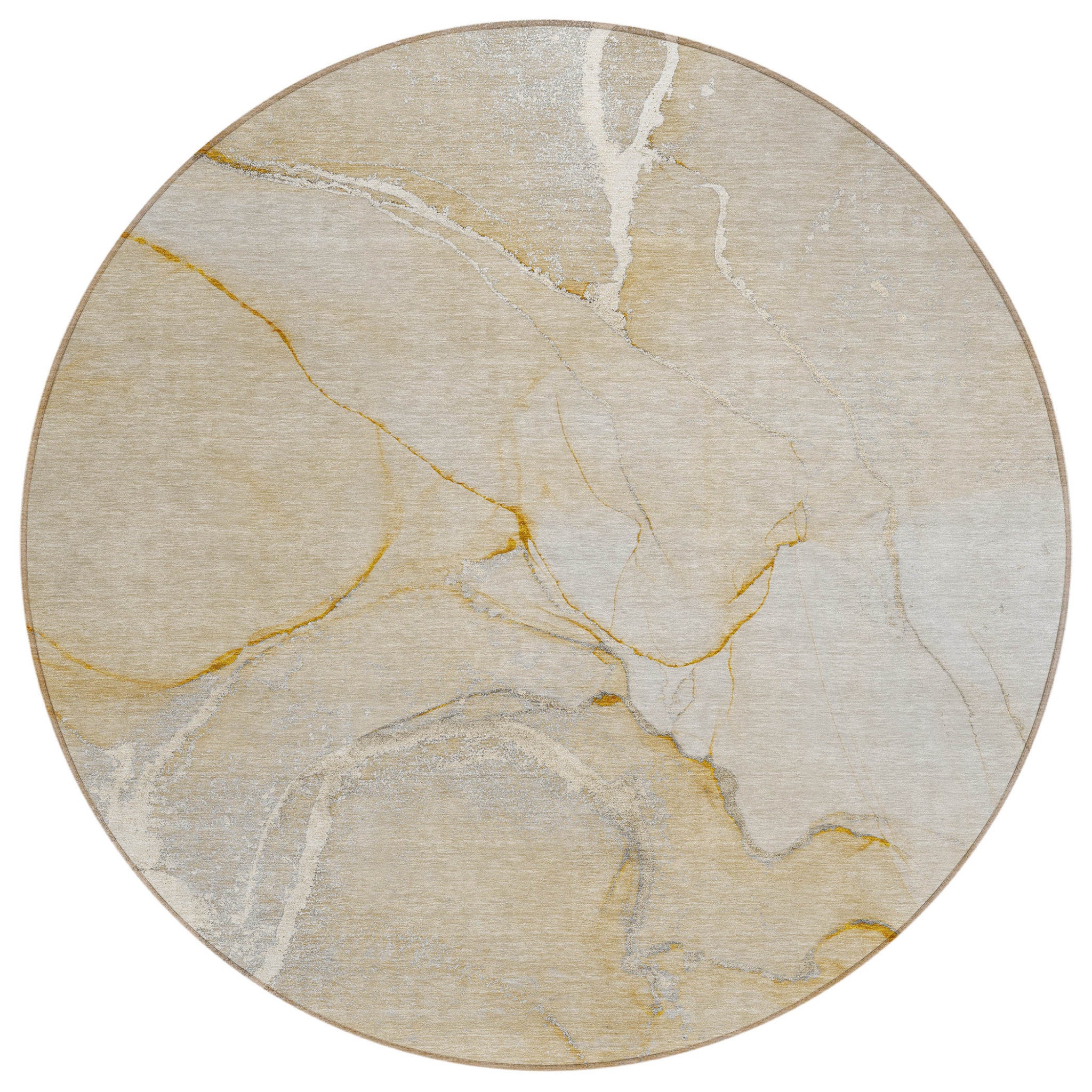 8' Round Beige Abstract Washable Indoor Outdoor Area Rug