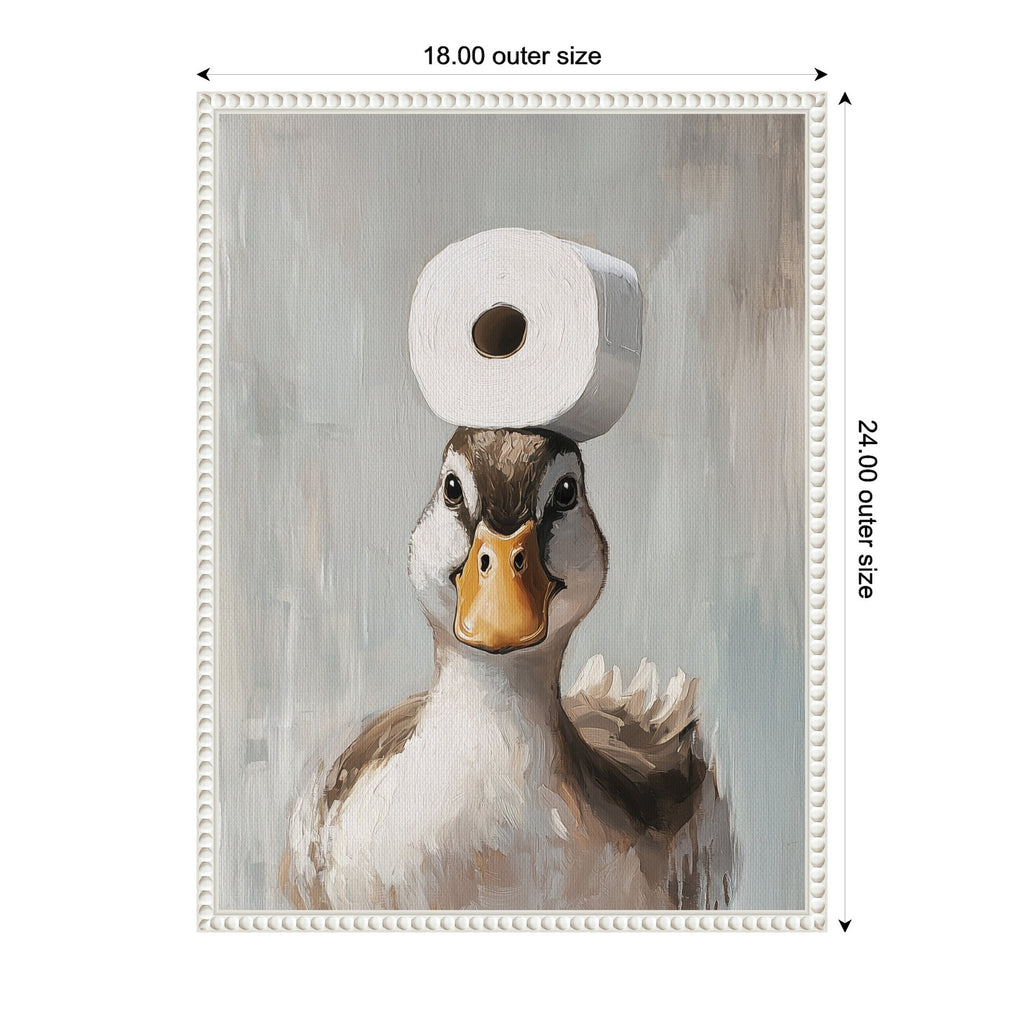 Sylvie Toilet Paper Roll on Ducks Head Bathroom Art Framed Canvas by The Creative Bunch Studio
