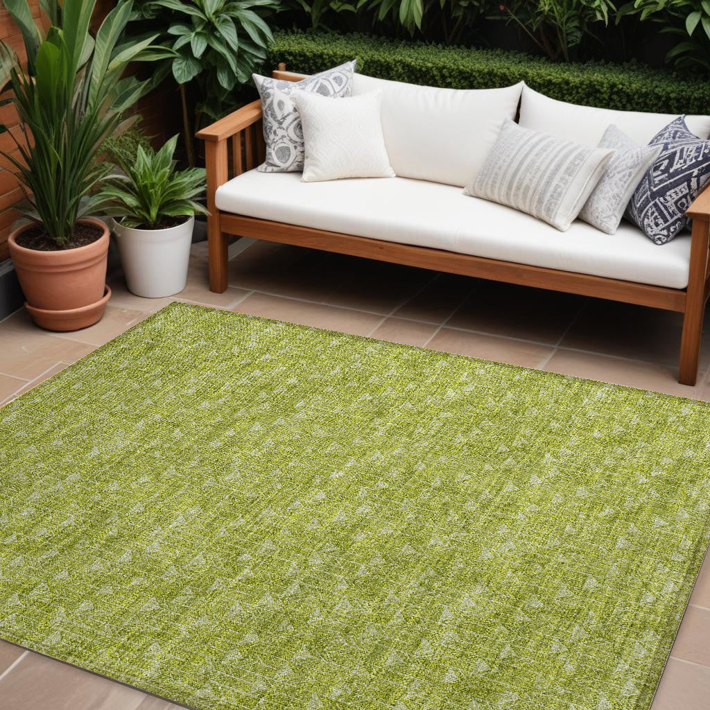 10' X 14' Moss Green Geometric Washable Non Skid Indoor Outdoor Area Rug