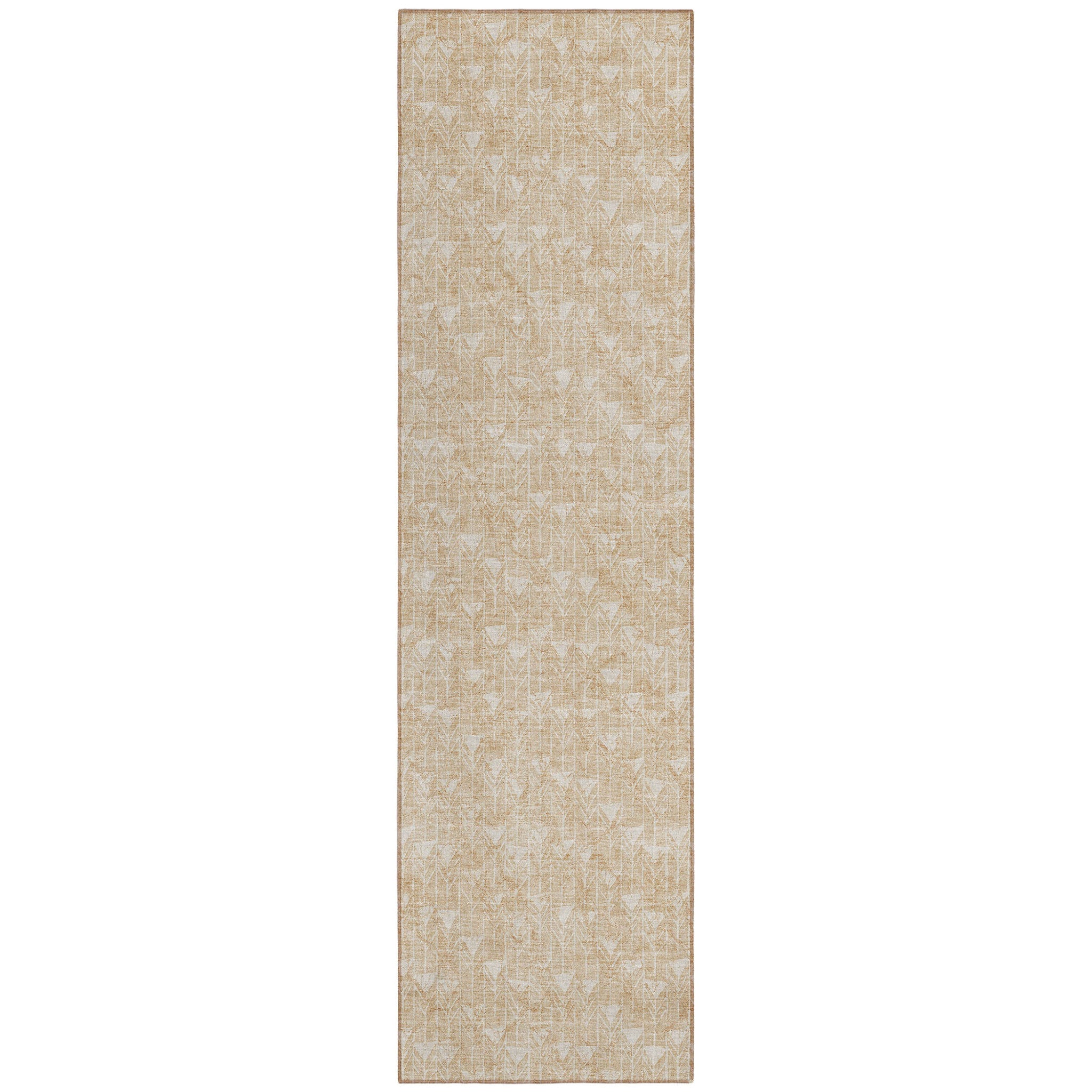 2' X 8' Beige Geometric Washable Indoor Outdoor Runner Rug