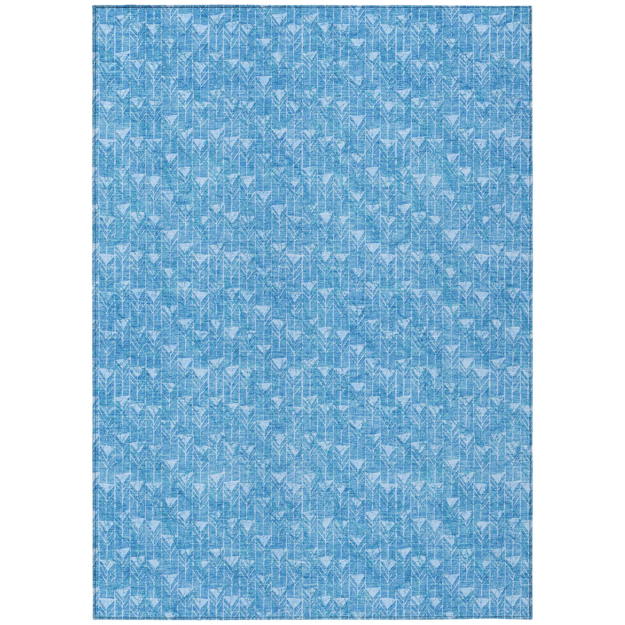 9' X 12' Blue Geometric Washable Indoor Outdoor Area Rug