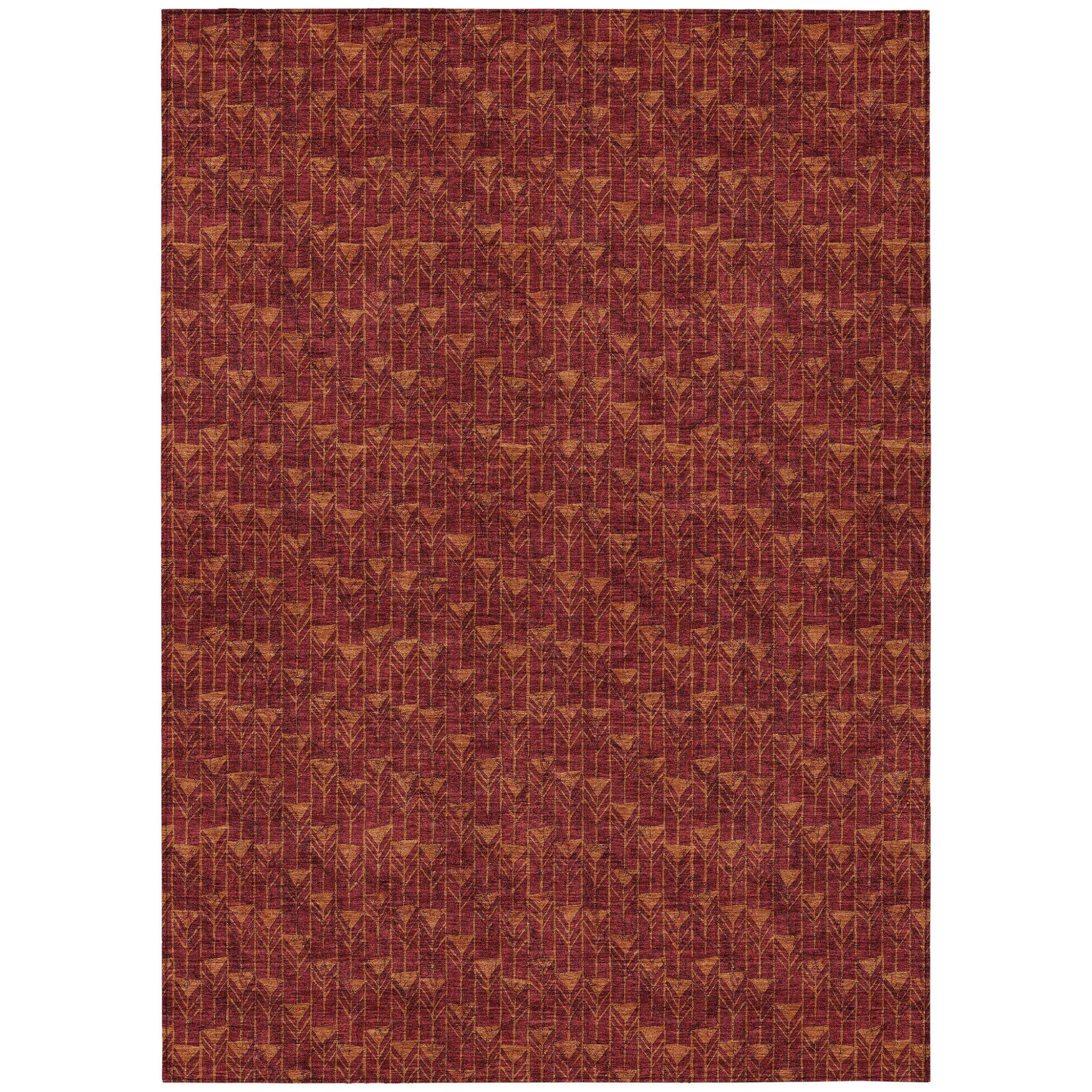 10' X 14' Burgundy Geometric Washable Non Skid Indoor Outdoor Area Rug