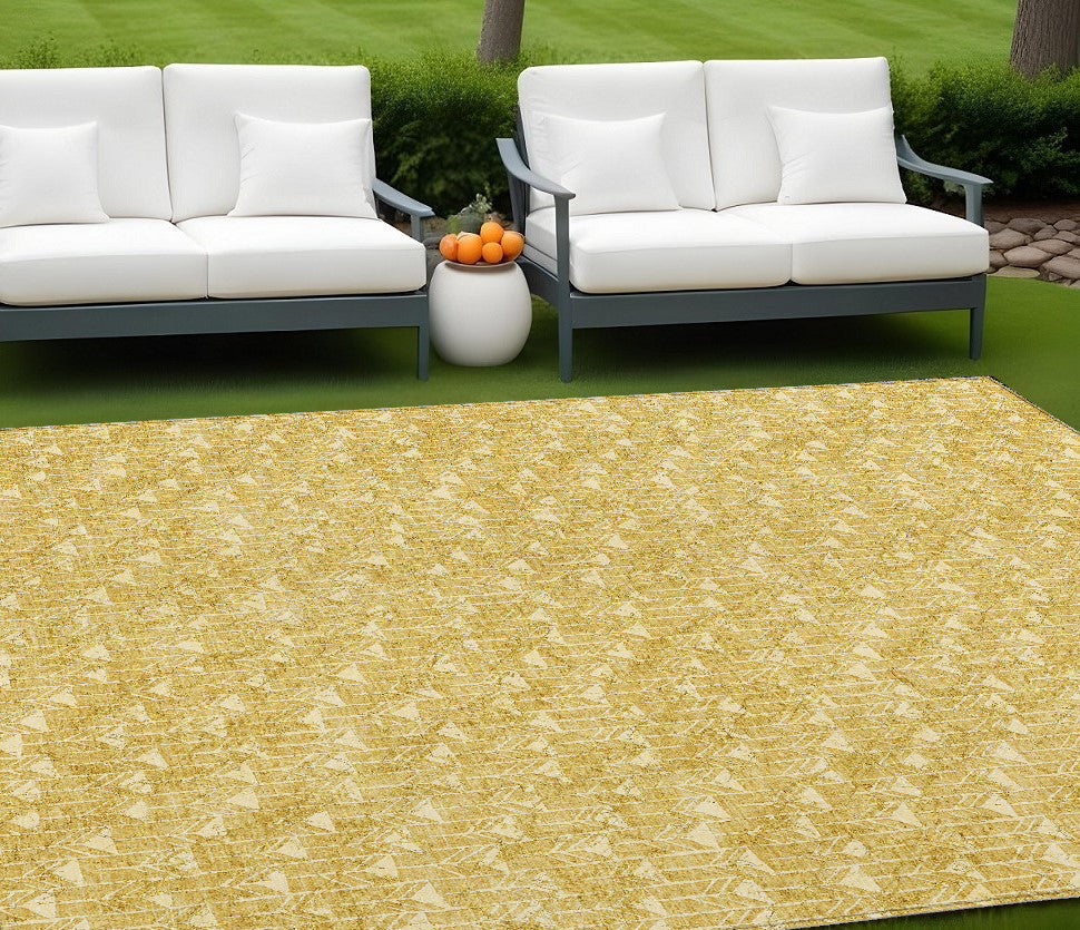 10' X 14' Gold Geometric Washable Non Skid Indoor Outdoor Area Rug