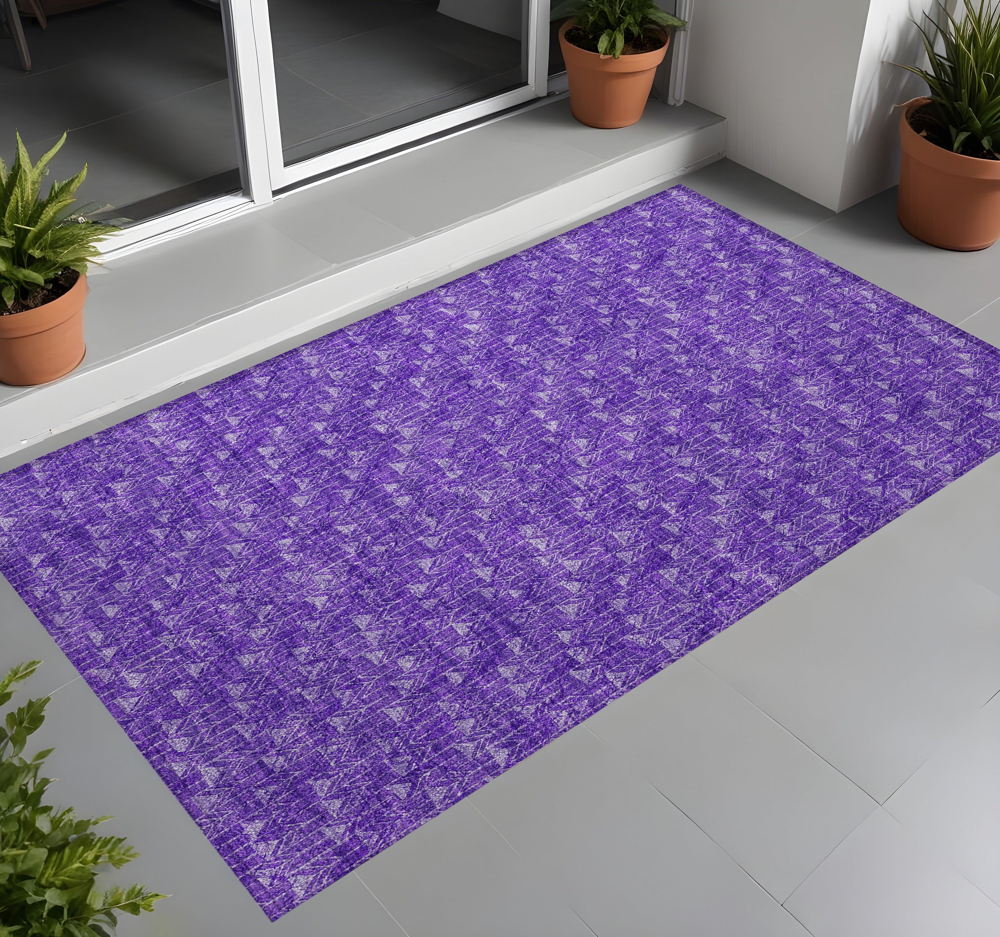 3' X 5' Purple Geometric Washable Non Skid Indoor Outdoor Area Rug
