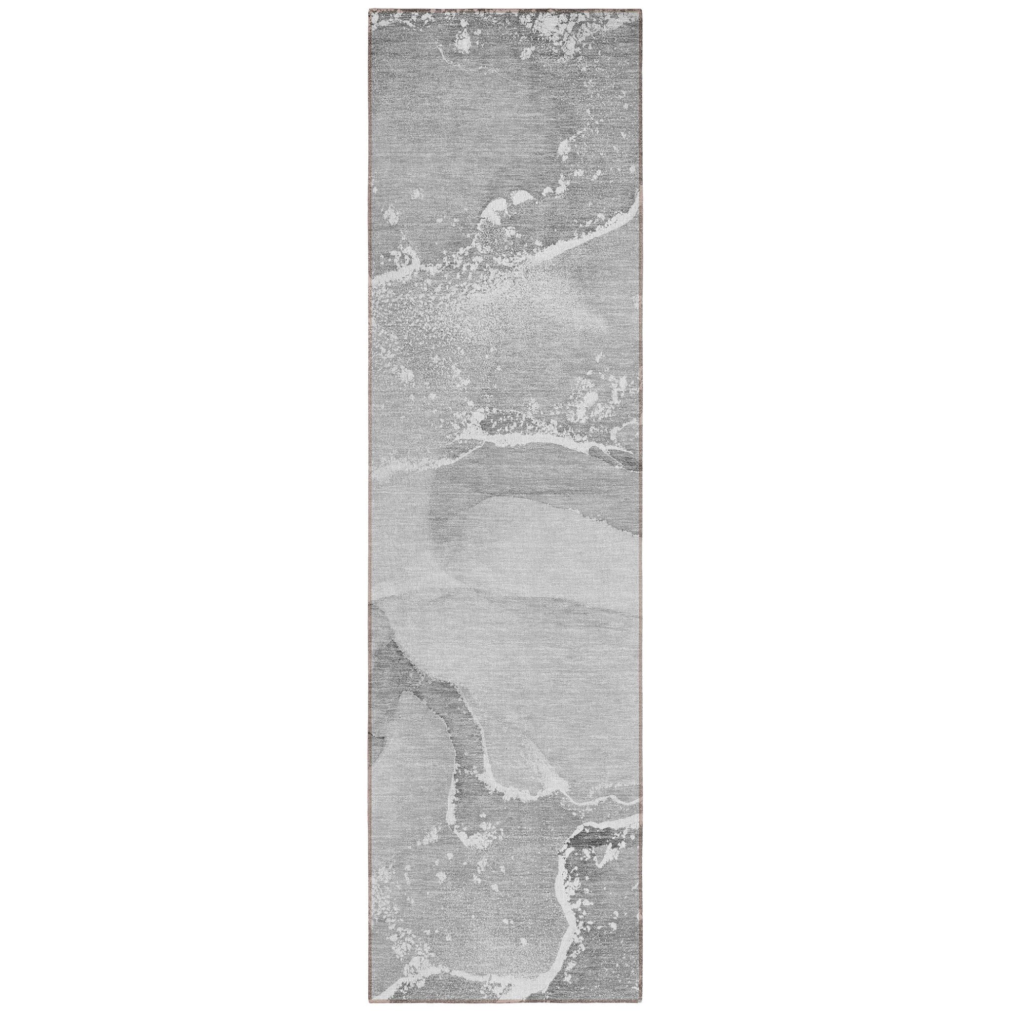 2' X 8' Gray Abstract Washable Indoor Outdoor Runner Rug