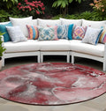 8' Round Merlot Round Abstract Washable Non Skid Indoor Outdoor Area Rug