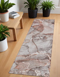 8' Runner Gray And Red Abstract Washable Non Skid Indoor Outdoor Runner Rug