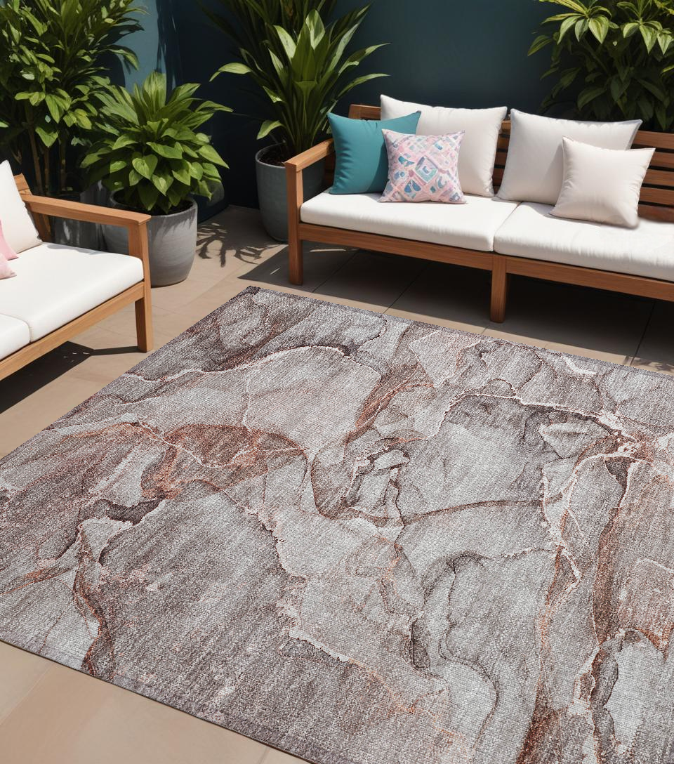 9' X 12' Gray And Red Abstract Washable Non Skid Indoor Outdoor Area Rug