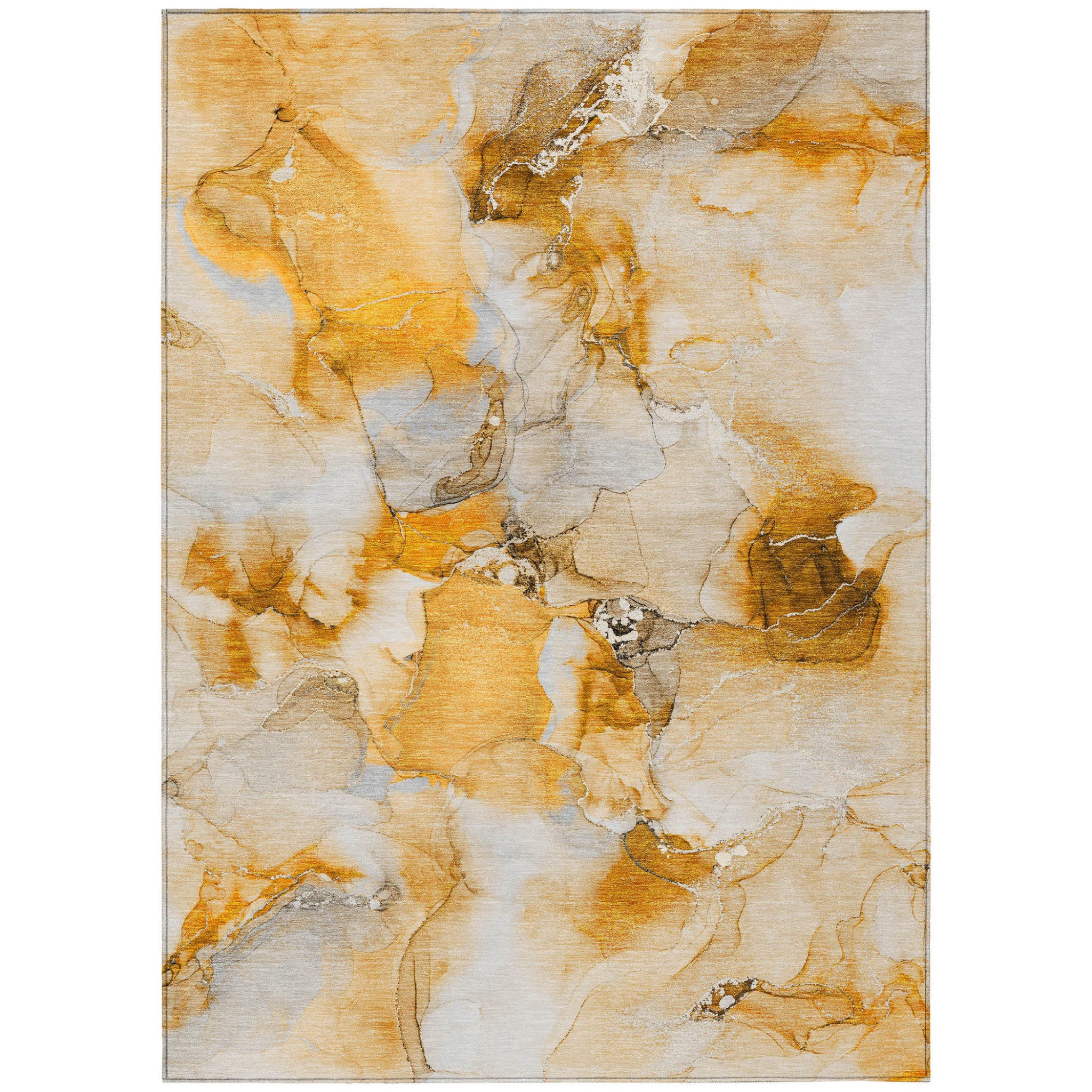 9' X 12' Orange And Ivory Abstract Washable Non Skid Indoor Outdoor Area Rug