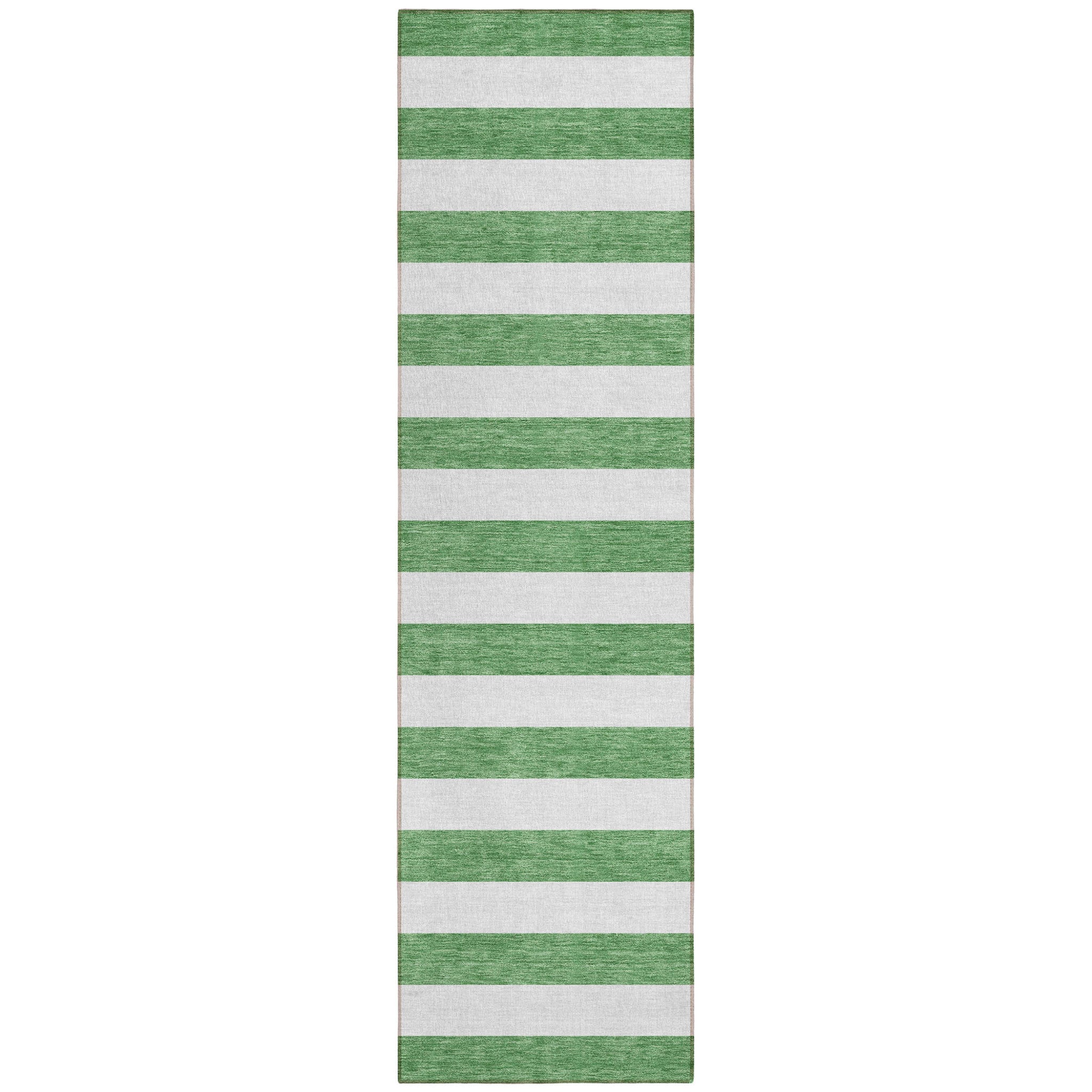8' Runner Green And White Striped Washable Non Skid Indoor Outdoor Runner Rug