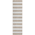8' Runner Taupe And White Striped Washable Non Skid Indoor Outdoor Runner Rug
