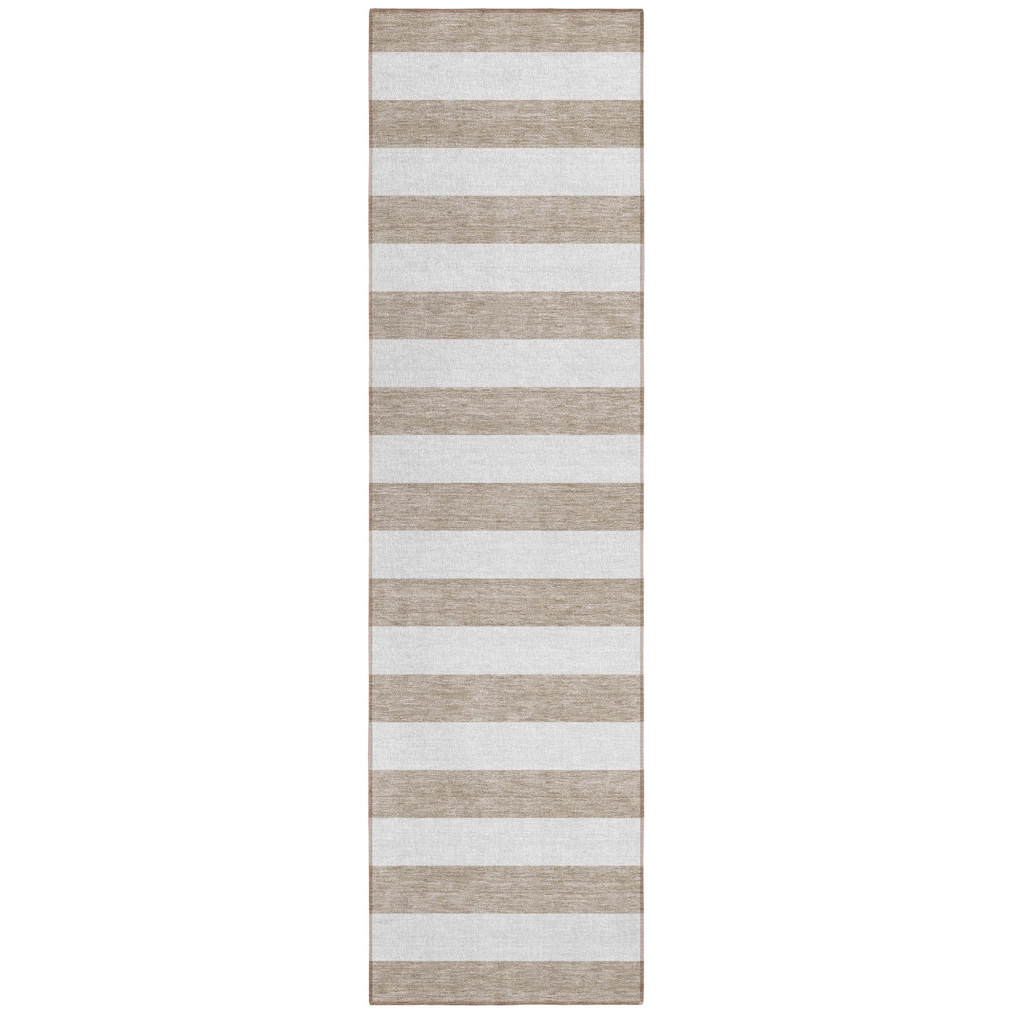 8' Runner Taupe And White Striped Washable Non Skid Indoor Outdoor Runner Rug