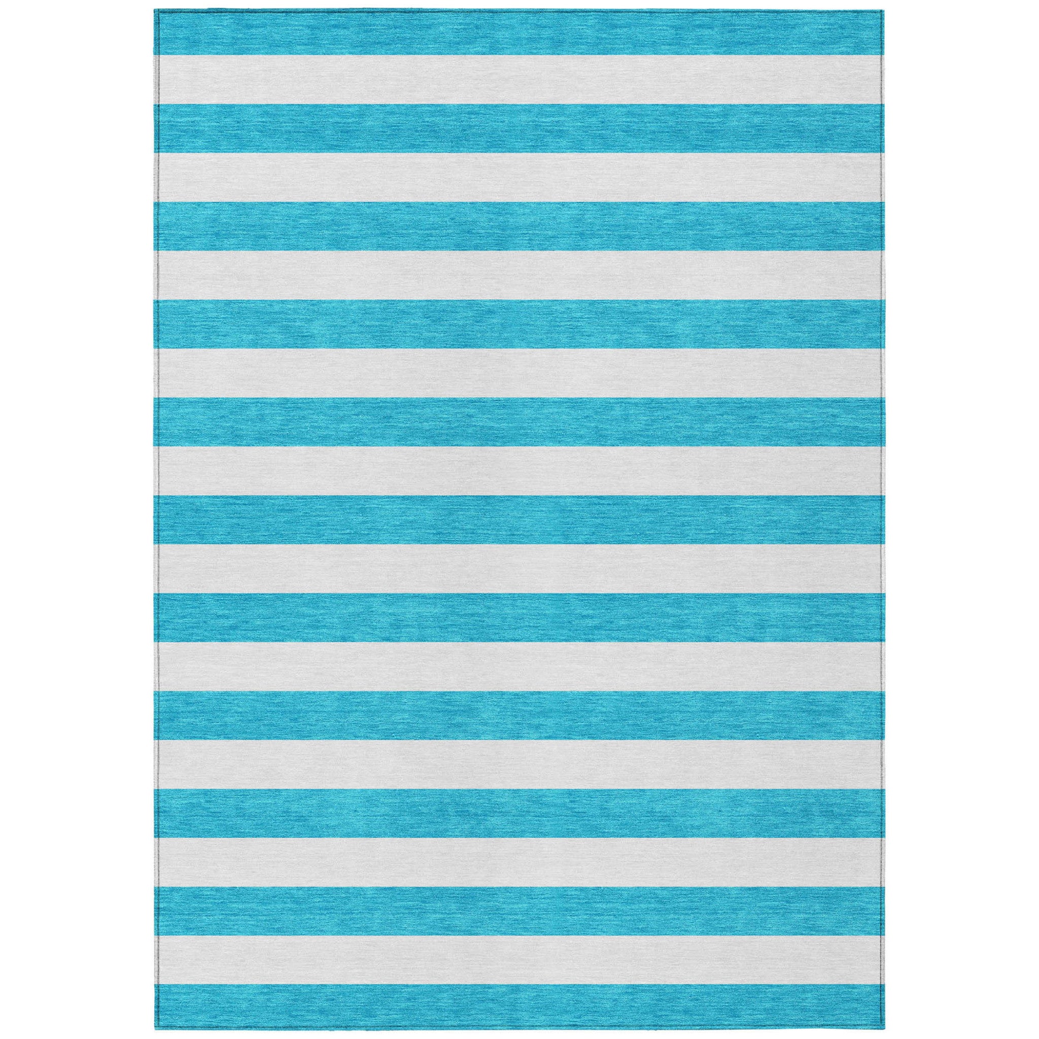 5' X 8' Teal Striped Washable Non Skid Indoor Outdoor Area Rug