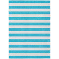 9' X 12' Teal Striped Washable Non Skid Indoor Outdoor Area Rug