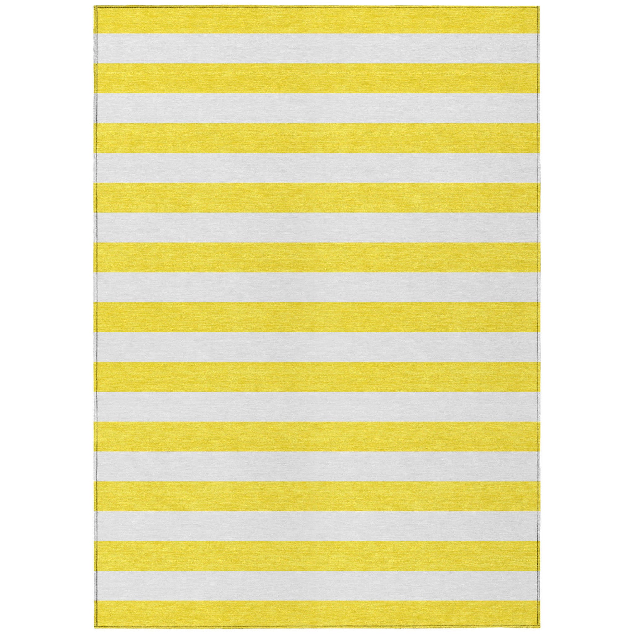 10' X 14' Yellow And White Striped Washable Non Skid Indoor Outdoor Area Rug