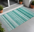 3' X 5' Aqua Striped Washable Non Skid Indoor Outdoor Area Rug