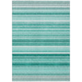 5' X 8' Aqua Striped Washable Non Skid Indoor Outdoor Area Rug