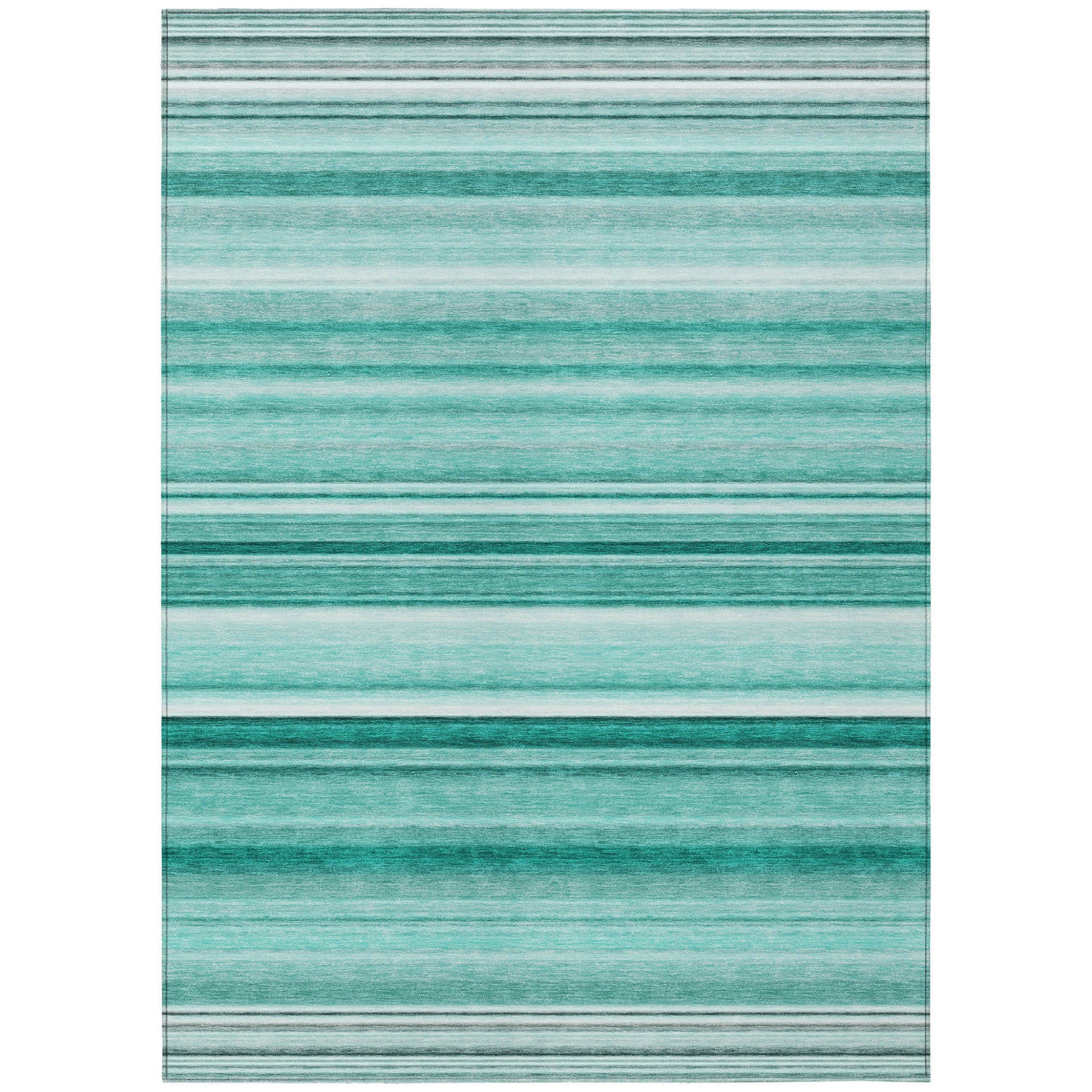 5' X 8' Aqua Striped Washable Non Skid Indoor Outdoor Area Rug