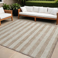 10' X 14' Beige Striped Washable Non Skid Indoor Outdoor Area Rug