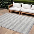 10' X 14' Gray And Ivory Striped Washable Non Skid Indoor Outdoor Area Rug