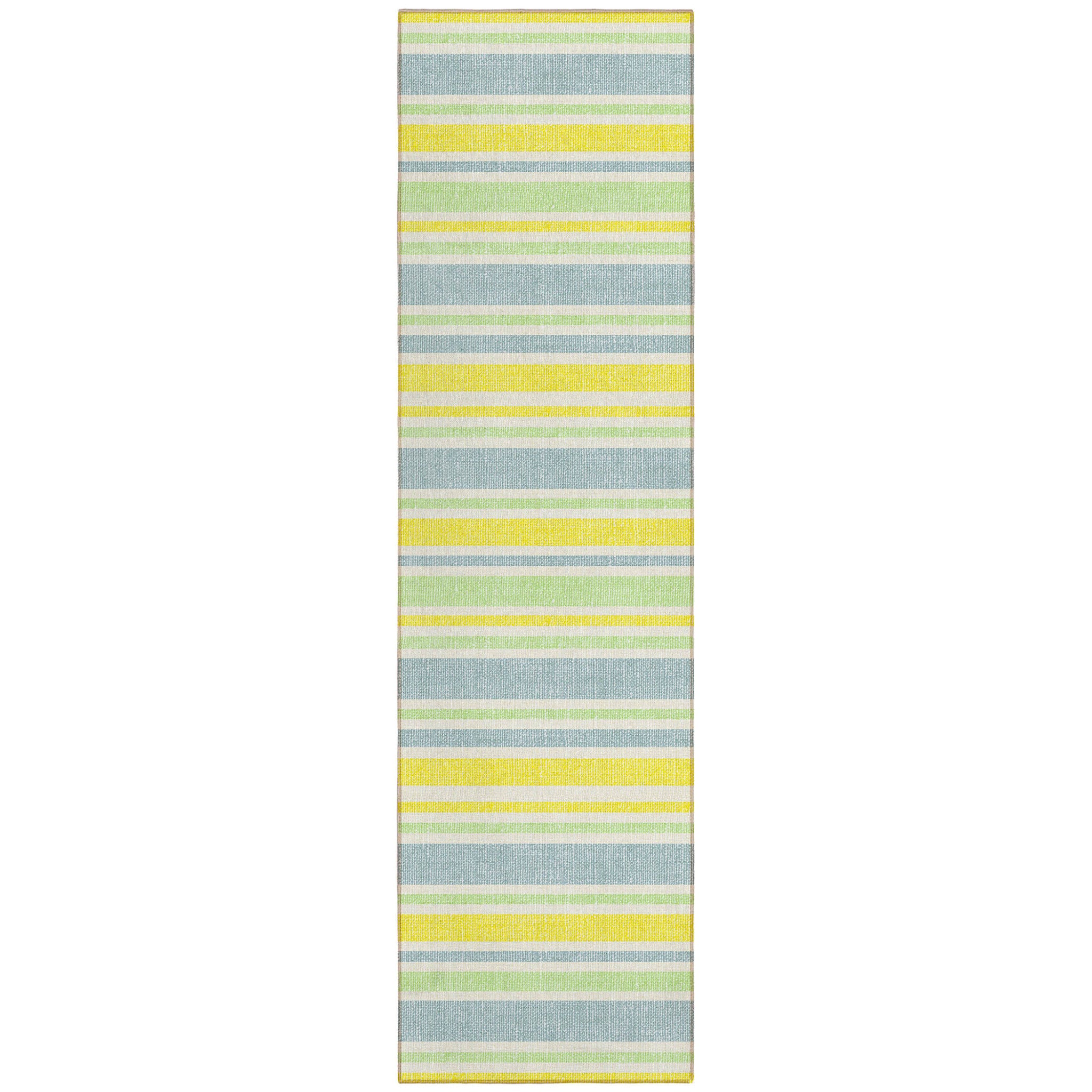 8' Runner Blue And Yellow Striped Washable Non Skid Indoor Outdoor Runner Rug