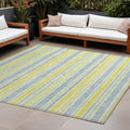 9' X 12' Blue And Yellow Striped Washable Non Skid Indoor Outdoor Area Rug