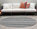 8' Round Gray And Black Round Striped Washable Non Skid Indoor Outdoor Area Rug