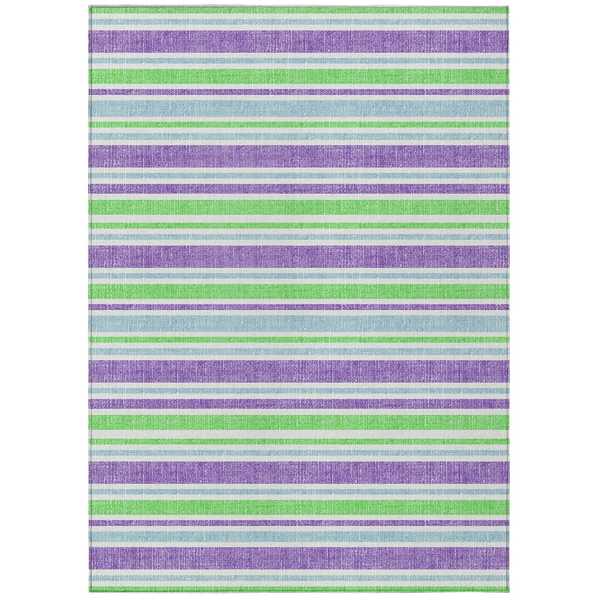 10' X 14' Lime Green Striped Washable Non Skid Indoor Outdoor Area Rug