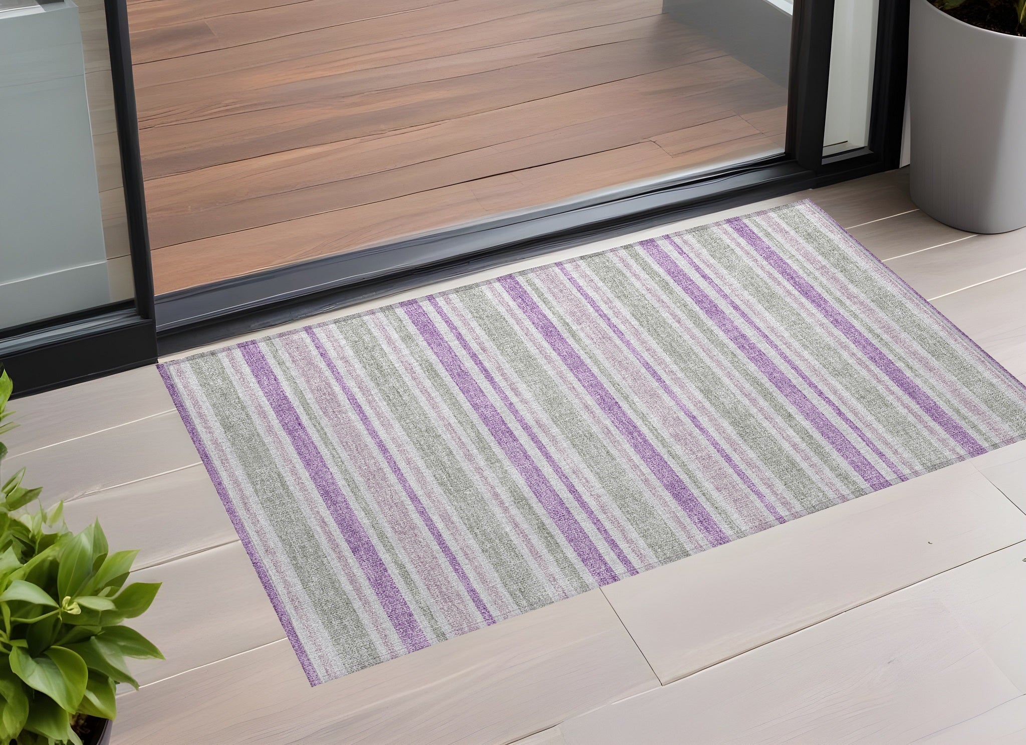 3' X 5' Pearl Striped Washable Non Skid Indoor Outdoor Area Rug