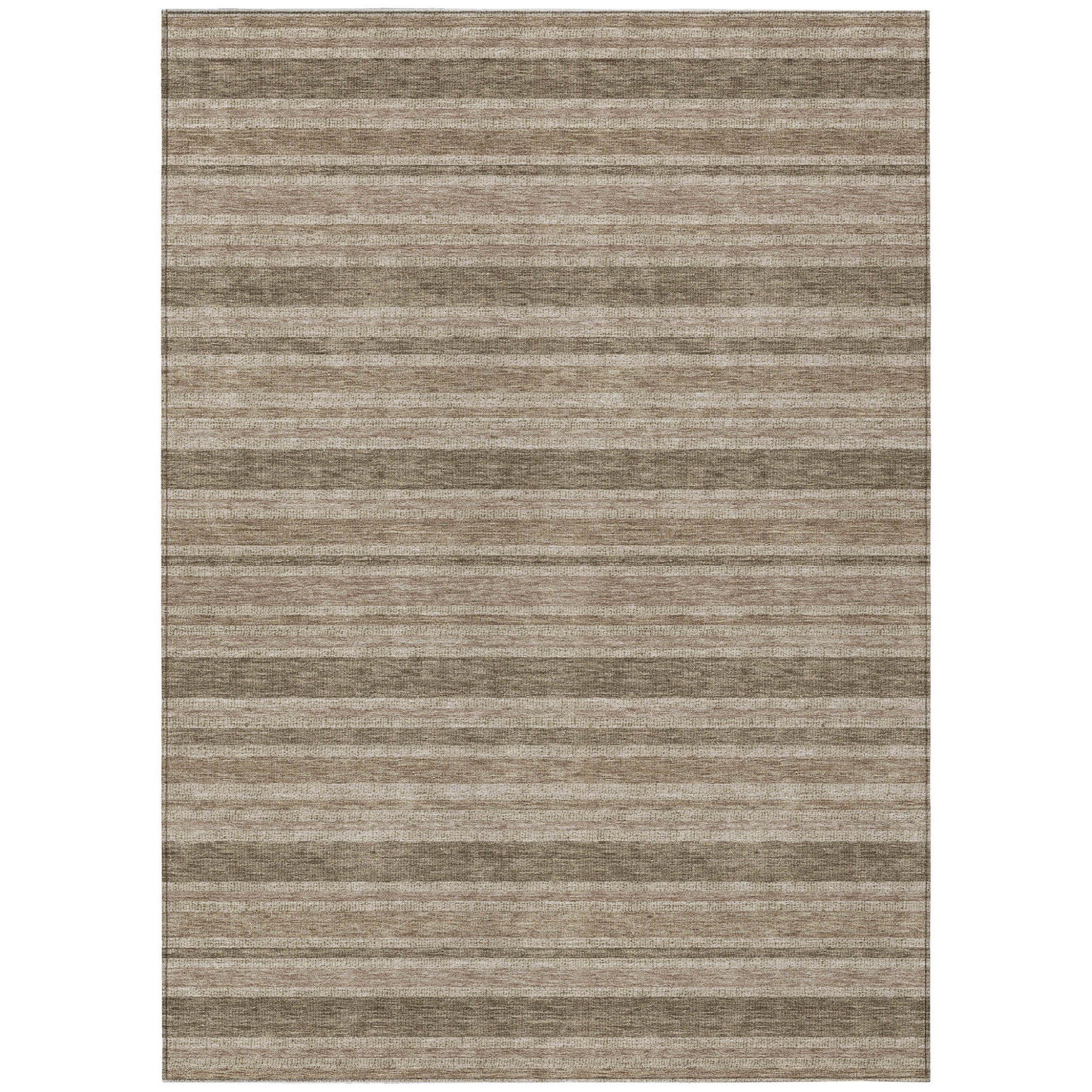 8' X 10' Taupe Striped Washable Non Skid Indoor Outdoor Area Rug