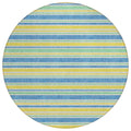 8' Round Yellow Round Striped Washable Non Skid Indoor Outdoor Area Rug