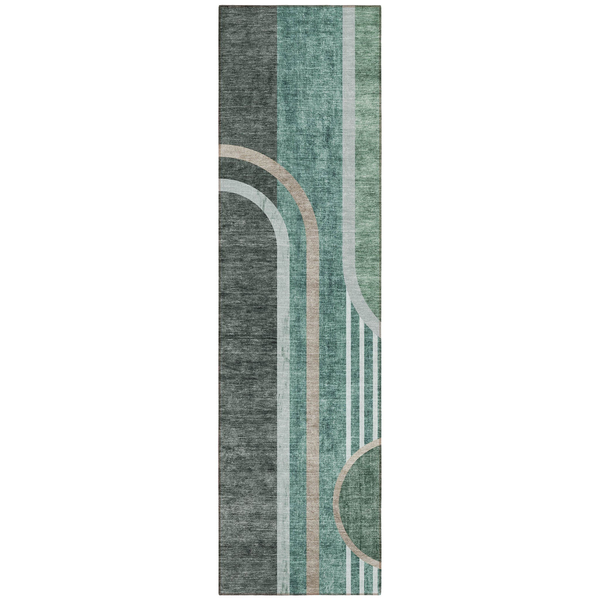 8' Runner Black And Green Abstract Washable Non Skid Indoor Outdoor Runner Rug