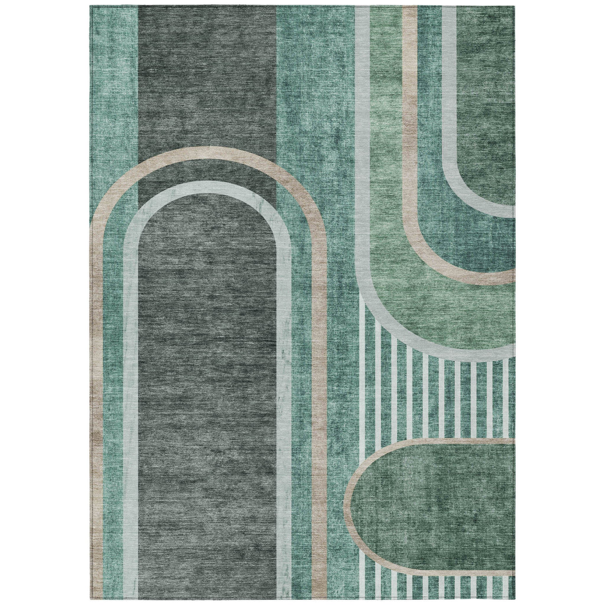 9' X 12' Black And Green Abstract Washable Non Skid Indoor Outdoor Area Rug