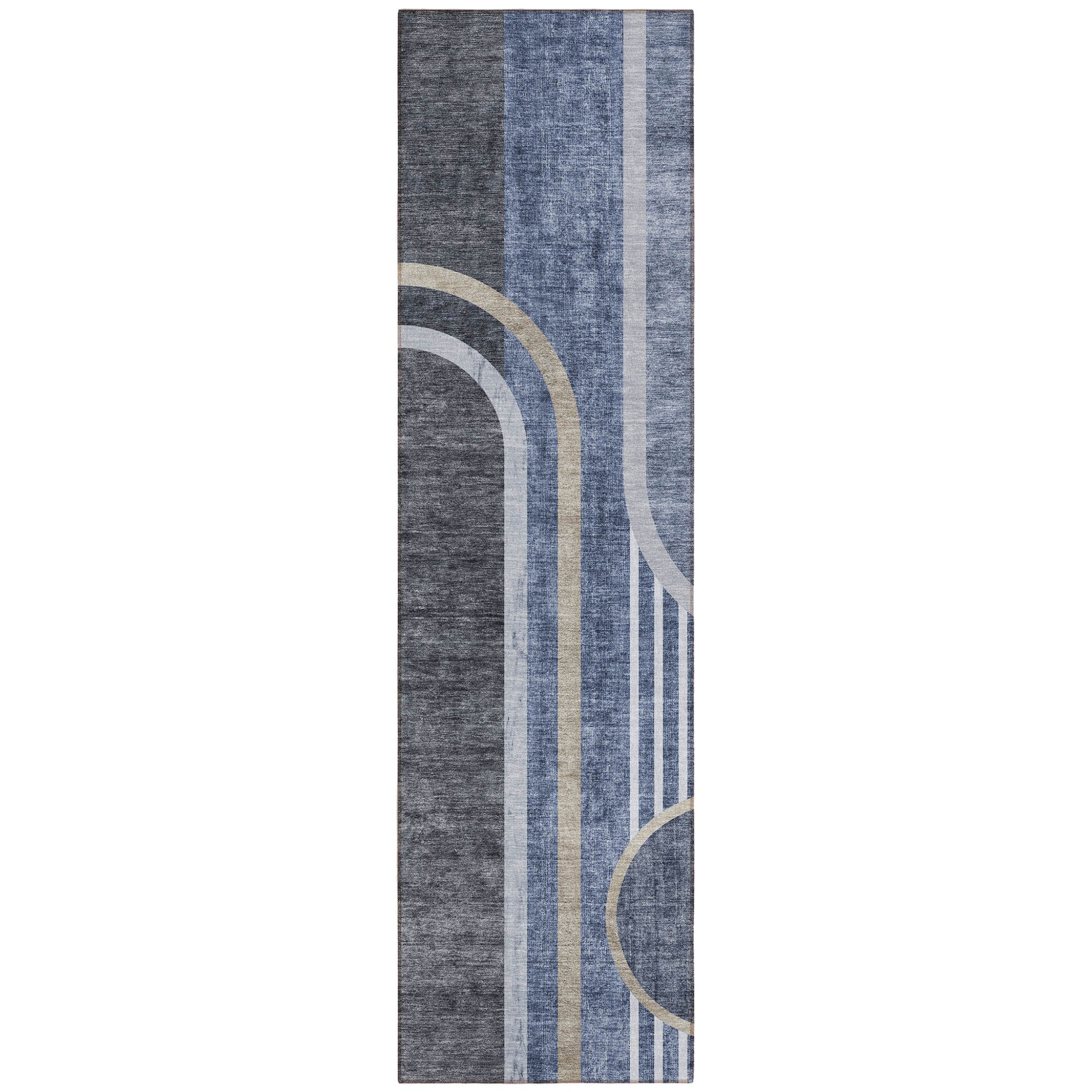 8' Runner Blue And Black Abstract Washable Non Skid Indoor Outdoor Runner Rug