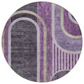 8' Round Purple And Black Round Abstract Washable Non Skid Indoor Outdoor Area Rug