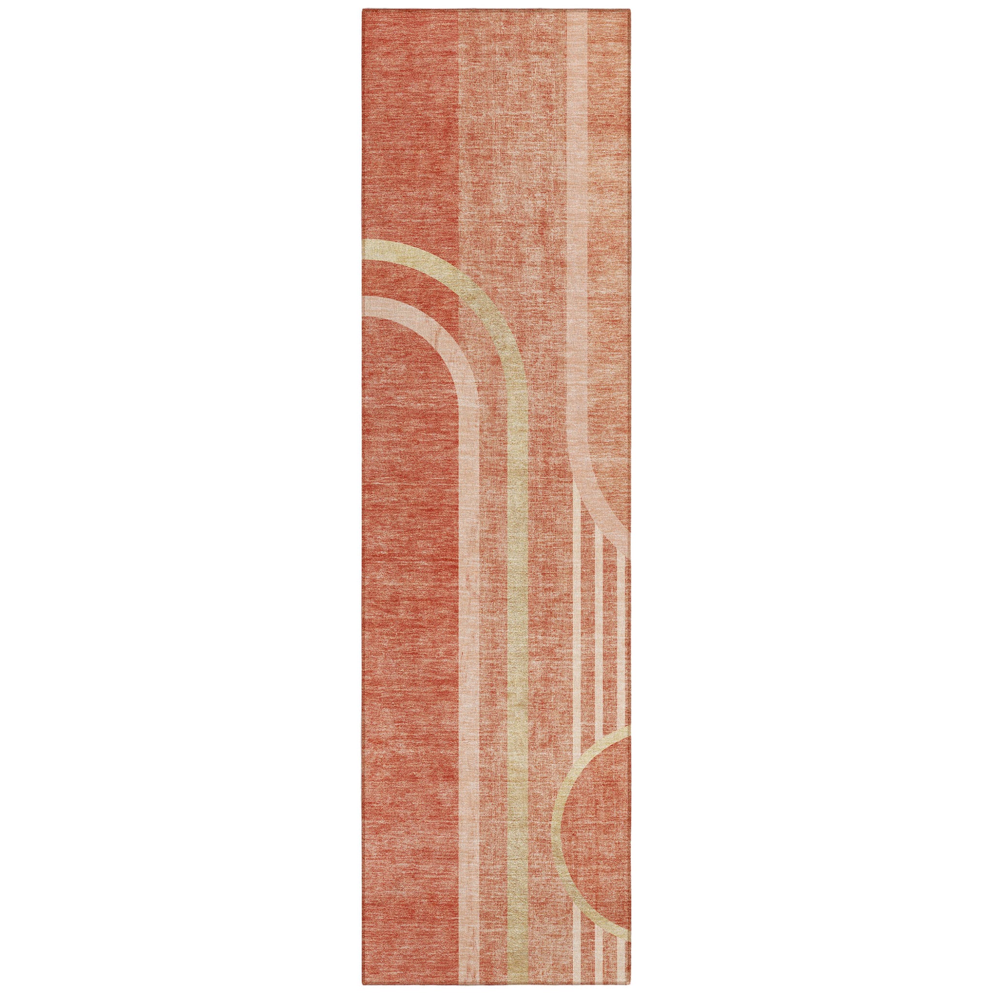 8' Runner Salmon Abstract Washable Non Skid Indoor Outdoor Runner Rug