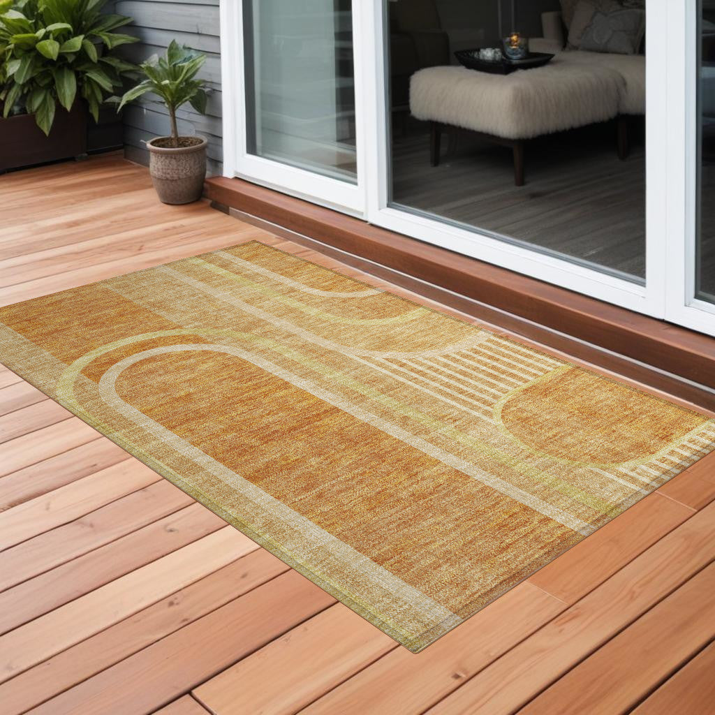 2' X 3' Terra Cotta Abstract Washable Non Skid Indoor Outdoor Area Rug