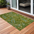 3' X 5' Green Paisley Washable Non Skid Indoor Outdoor Area Rug