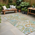 8' Runner Ivory And Gold Paisley Washable Non Skid Indoor Outdoor Runner Rug