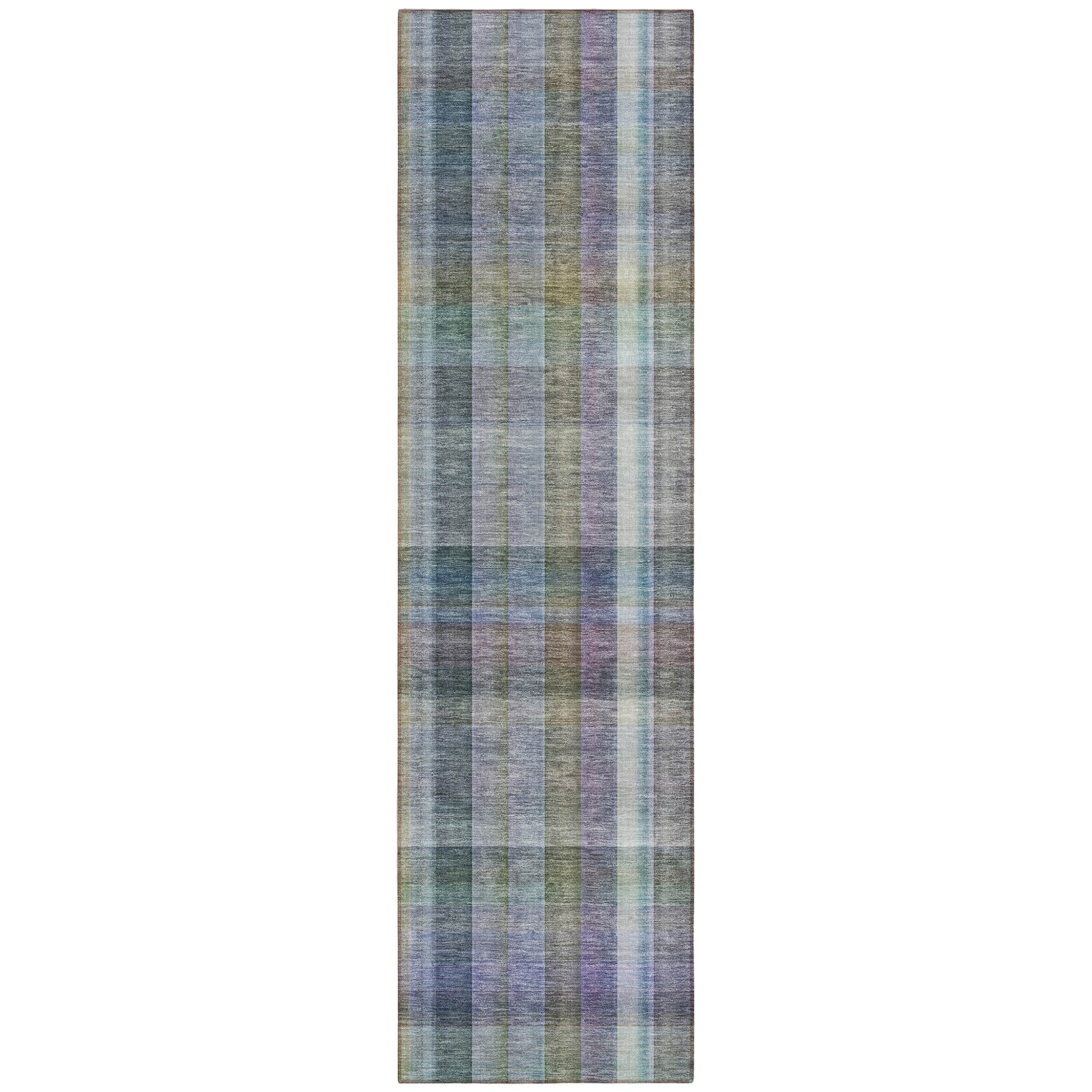 8' Runner Green Plaid Washable Non Skid Indoor Outdoor Runner Rug