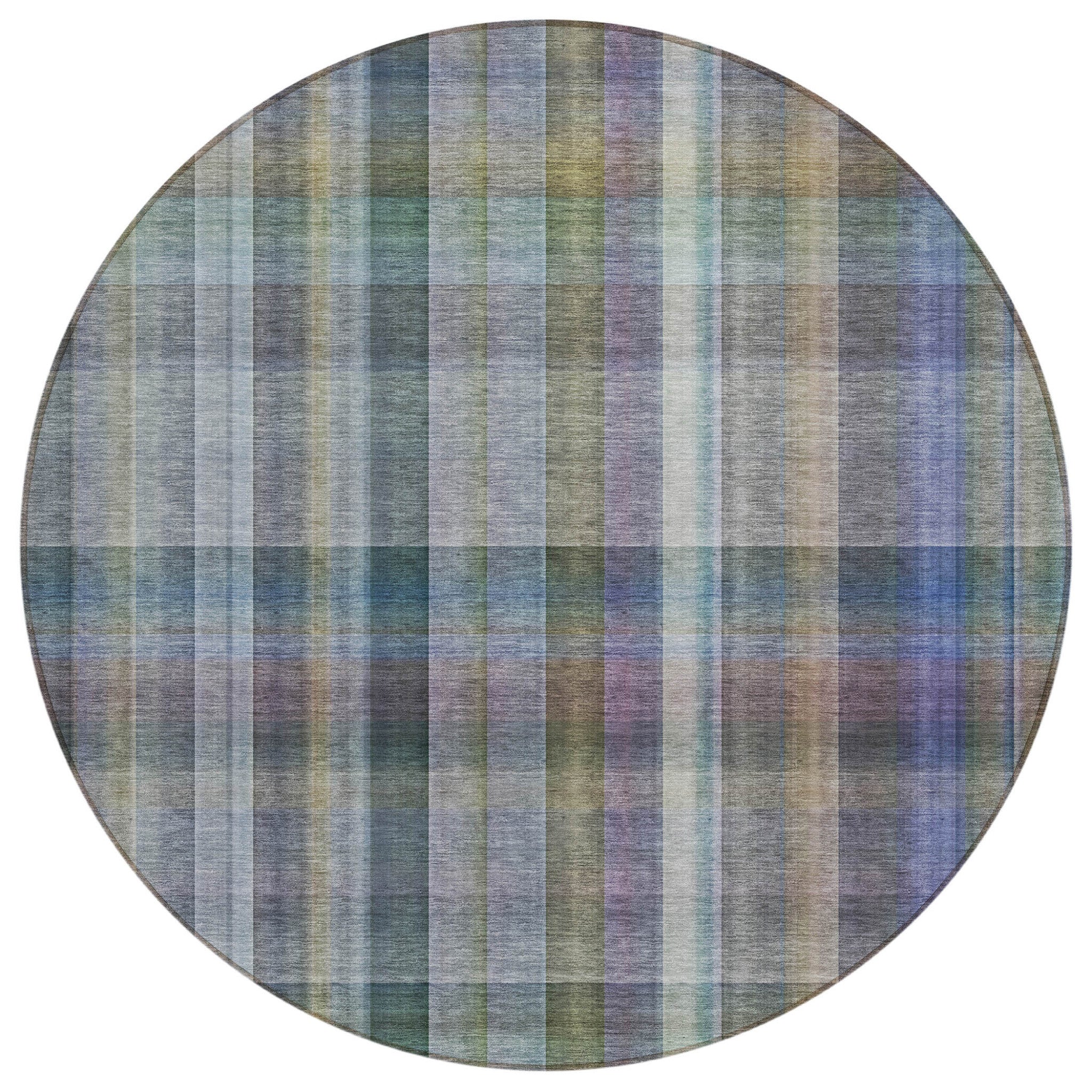 8' Round Green Round Plaid Washable Non Skid Indoor Outdoor Area Rug