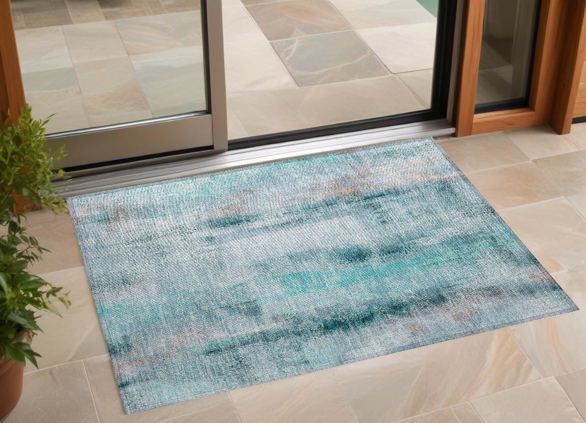 3' X 5' Teal Washable Non Skid Indoor Outdoor Area Rug