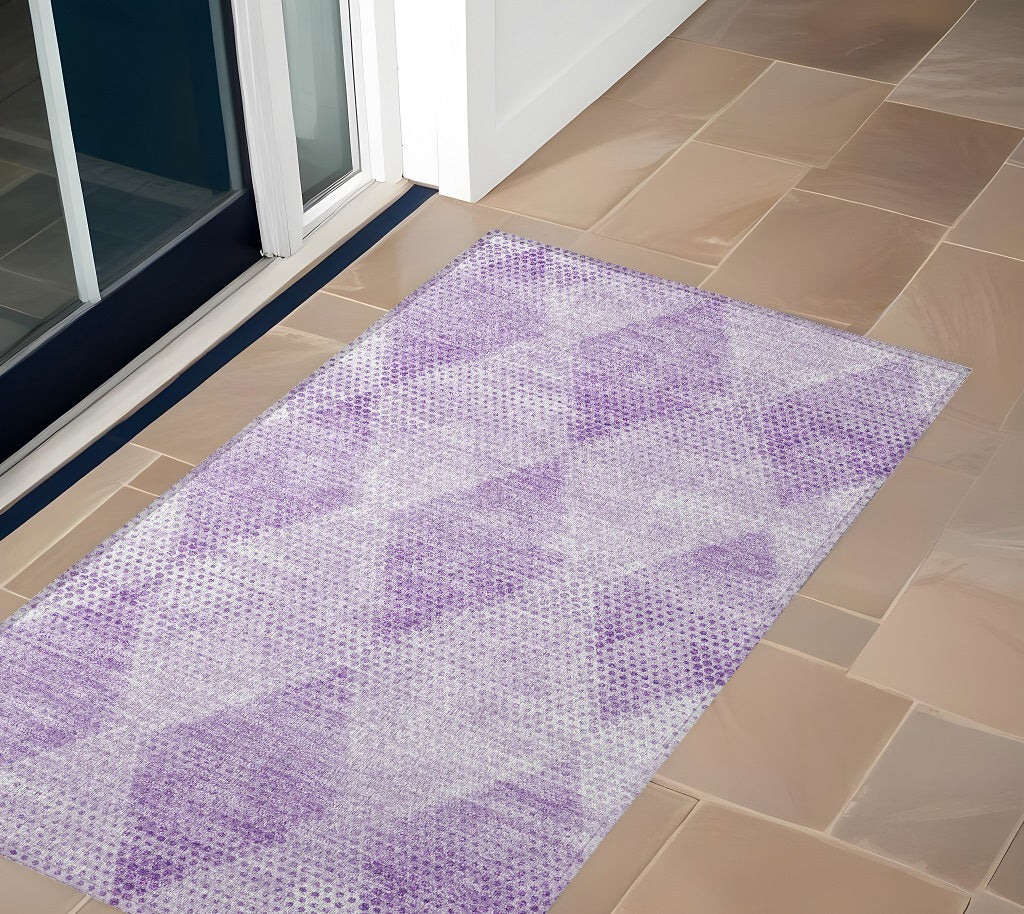2' X 3' Lavender Geometric Washable Non Skid Indoor Outdoor Area Rug