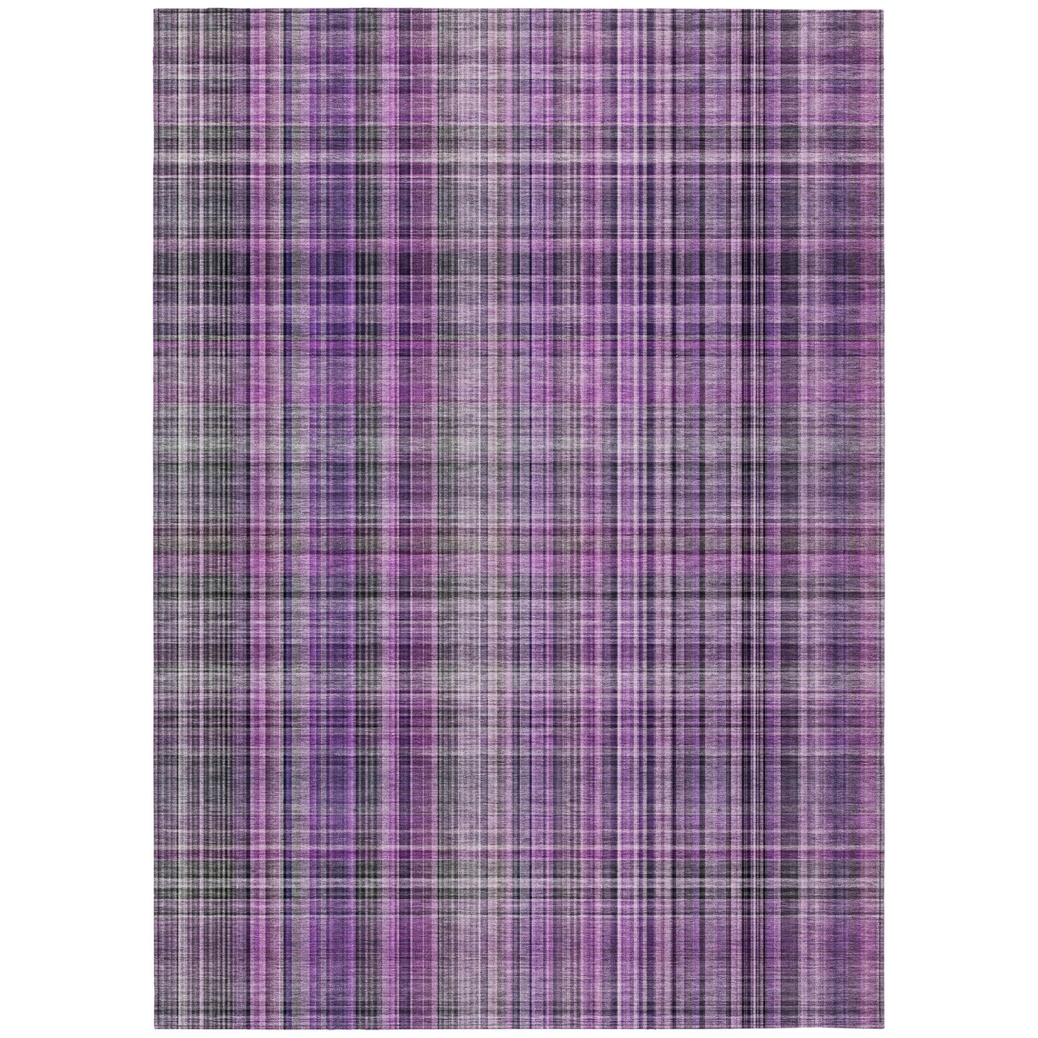 5' X 8' Purple Plaid Washable Non Skid Indoor Outdoor Area Rug