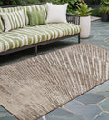 8' Runner Taupe And Ivory Abstract Washable Non Skid Indoor Outdoor Runner Rug